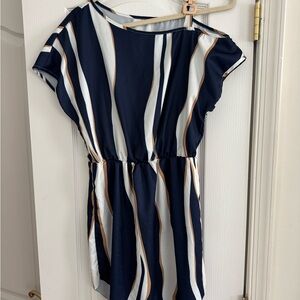 Navy & White Striped Short Sleeve Tunic Dress